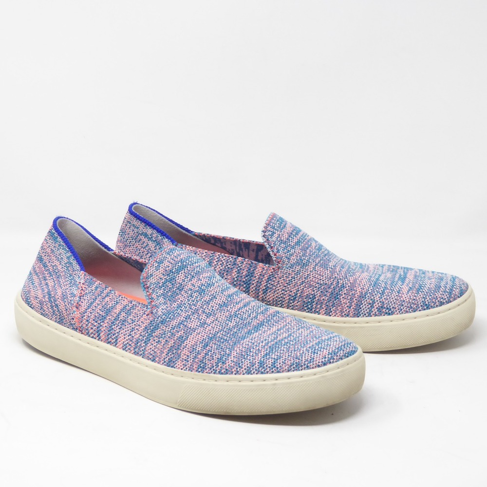 Rothys The Sneaker Slip On Blue Pink Turquoise Melange Knit Womens Shoes 8.5